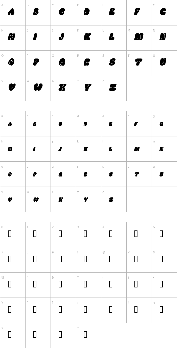 Character Map SixtiesVibe Oblique Font