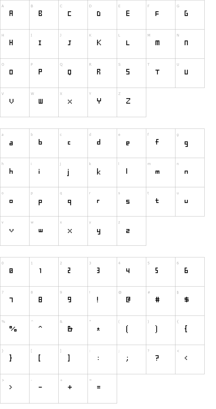 Character Map SJBrown9 Font
