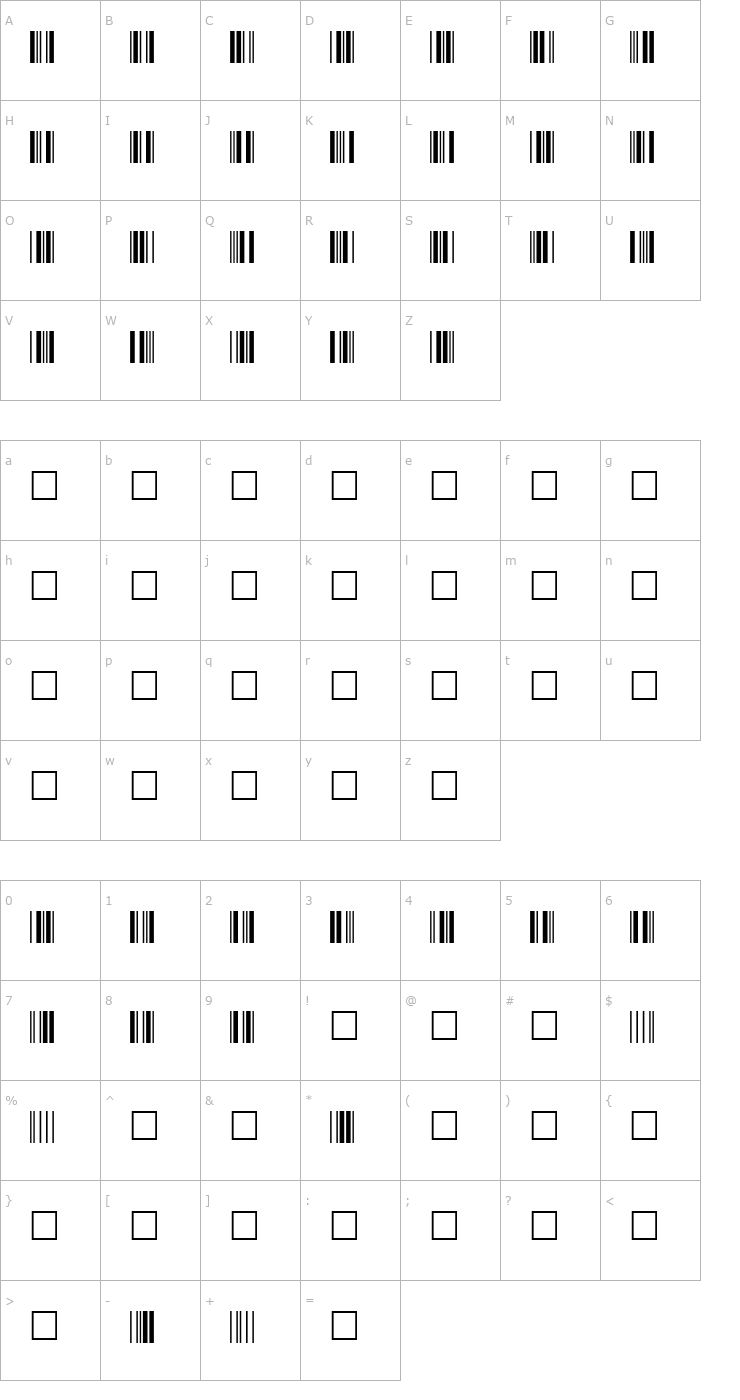 Character Map SKANDEMO Bar Code C39 Wide Font