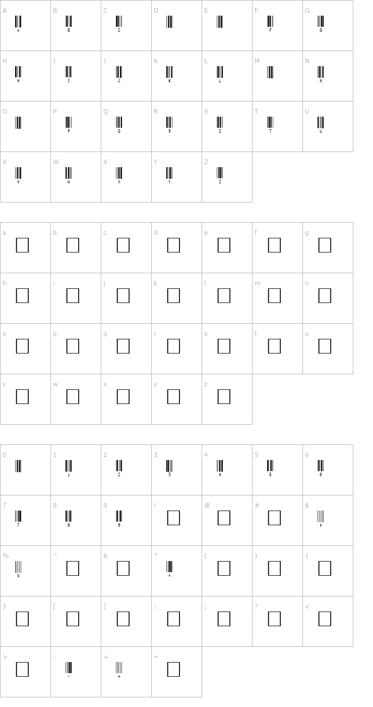 Character Map SKANDEMO R Bar Code C39 Font