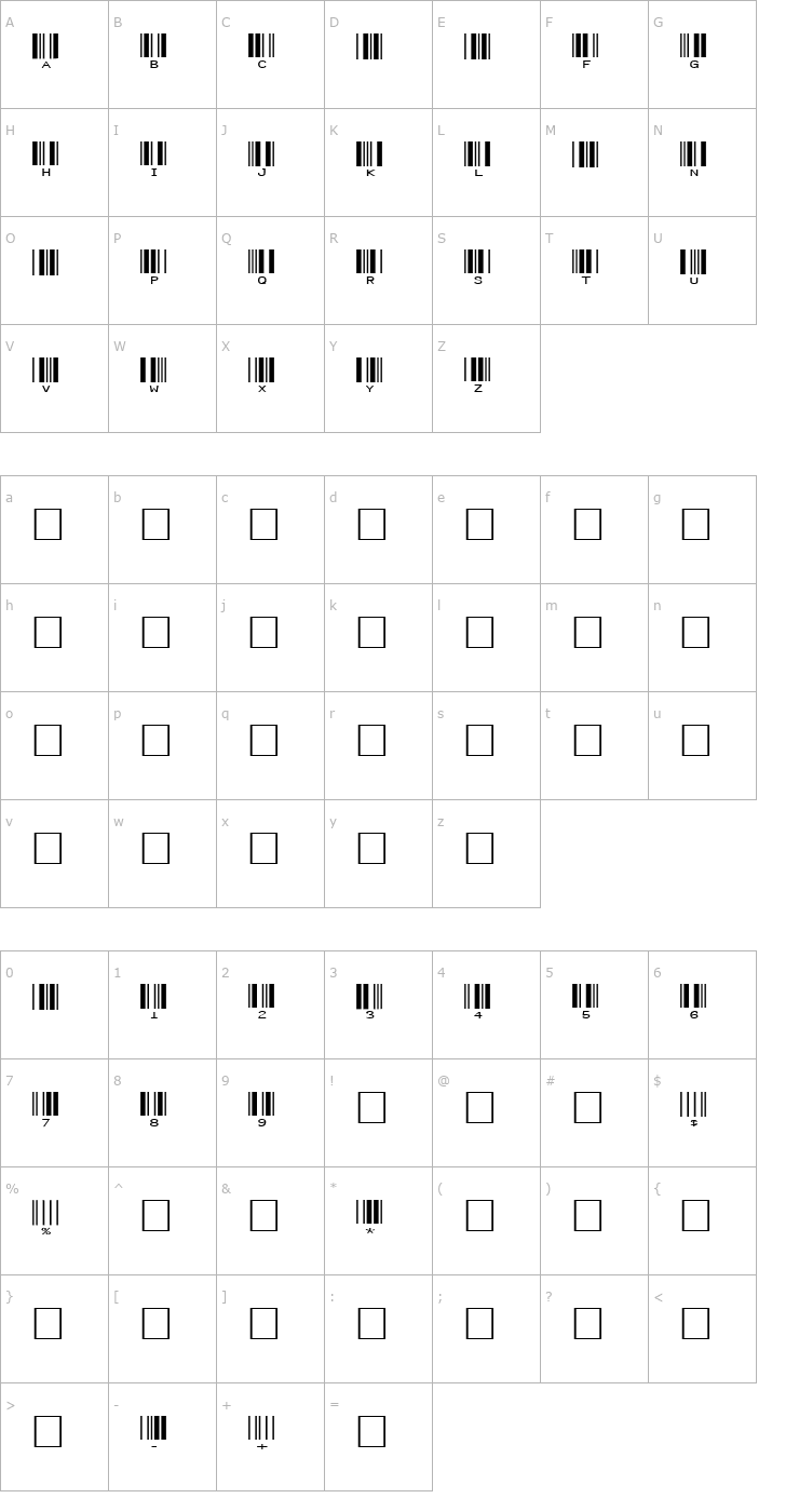 Character Map SKANDEMO R Bar Code C39 Wide Font