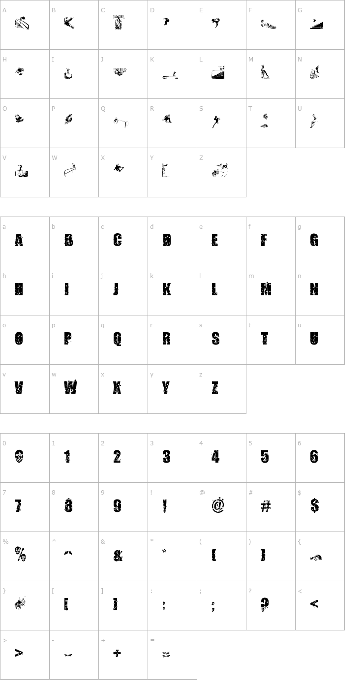 Character Map Skate or Die Font