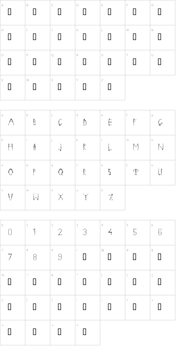 Character Map Skeleton Alphabet Font