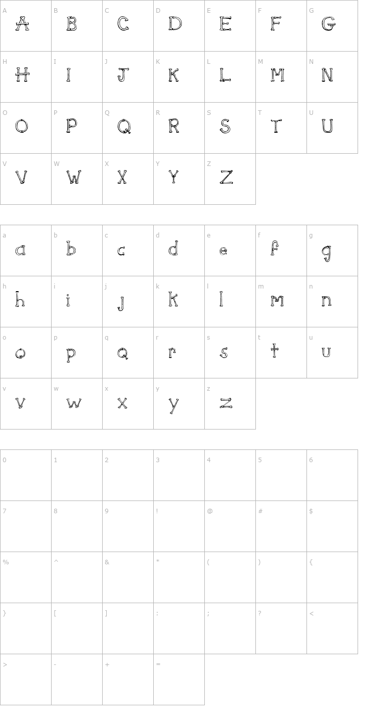 Character Map SketchBones Font