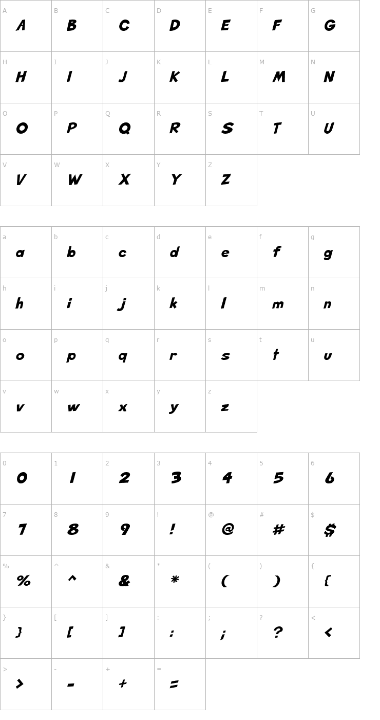 Character Map SketchHeavy Italic Font