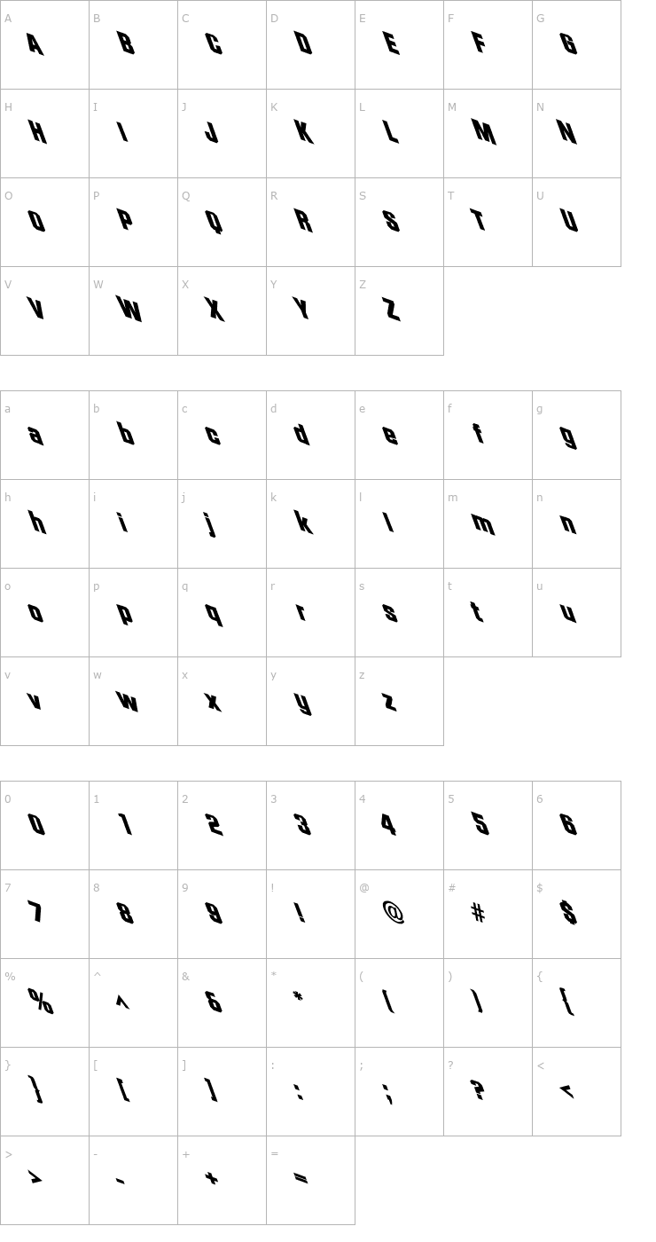 Character Map Skewed SF Bold Font