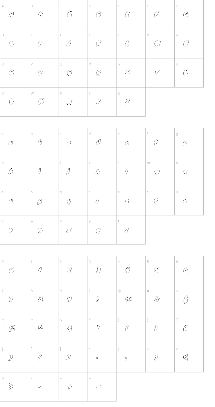 Character Map Skidoos_Becker_Outline Font