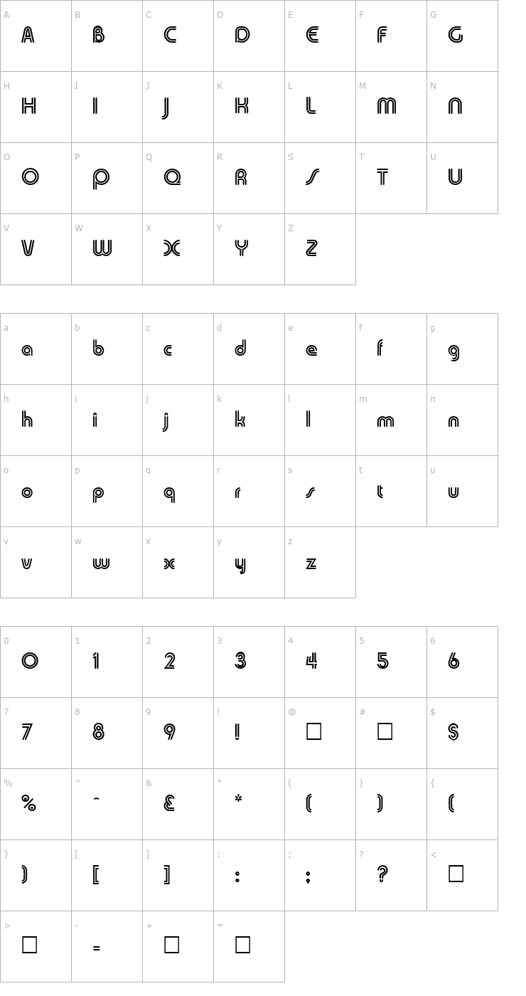 Character Map SKINNY Regular Font