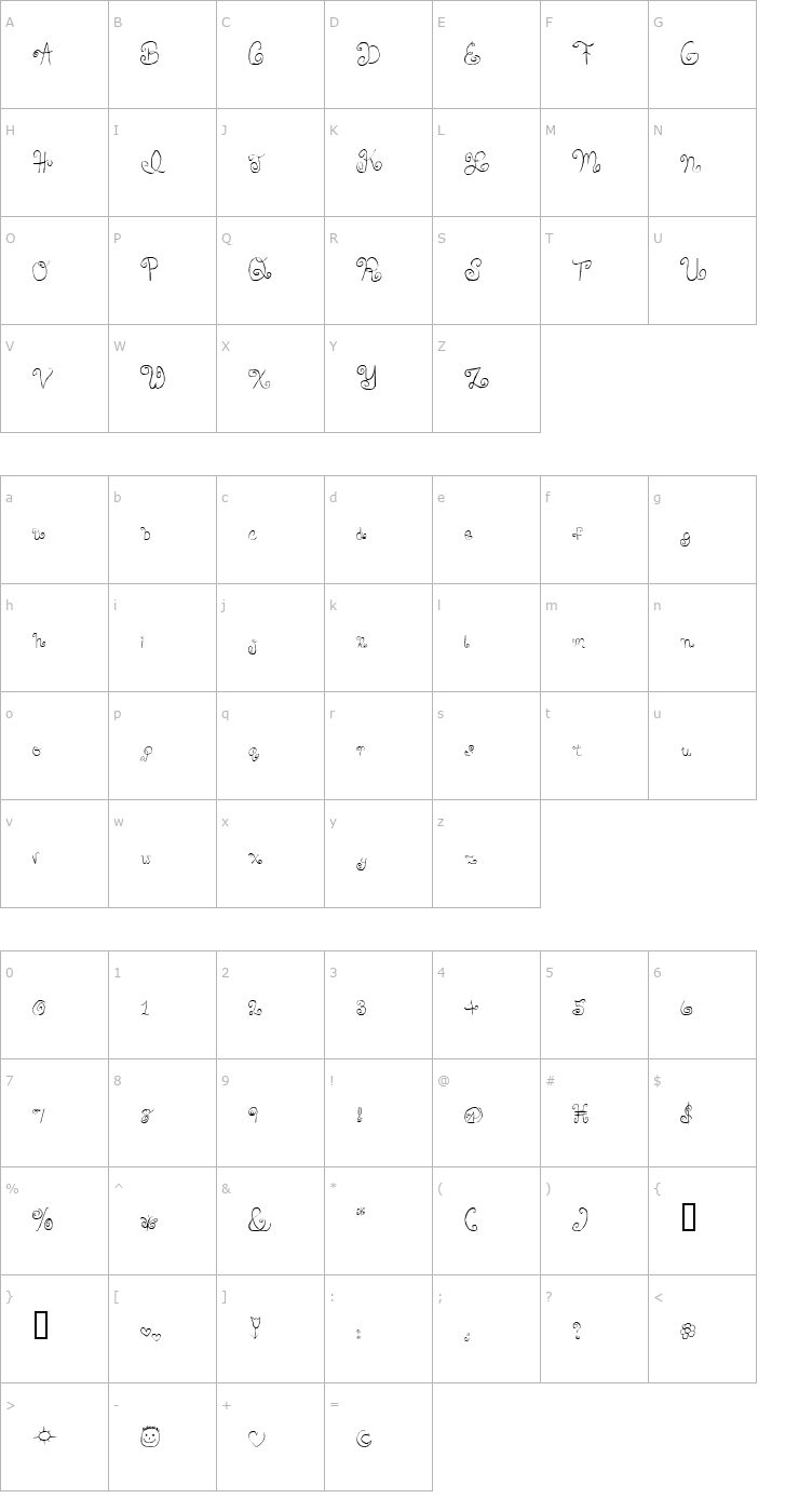 Character Map Skirt Girl Font