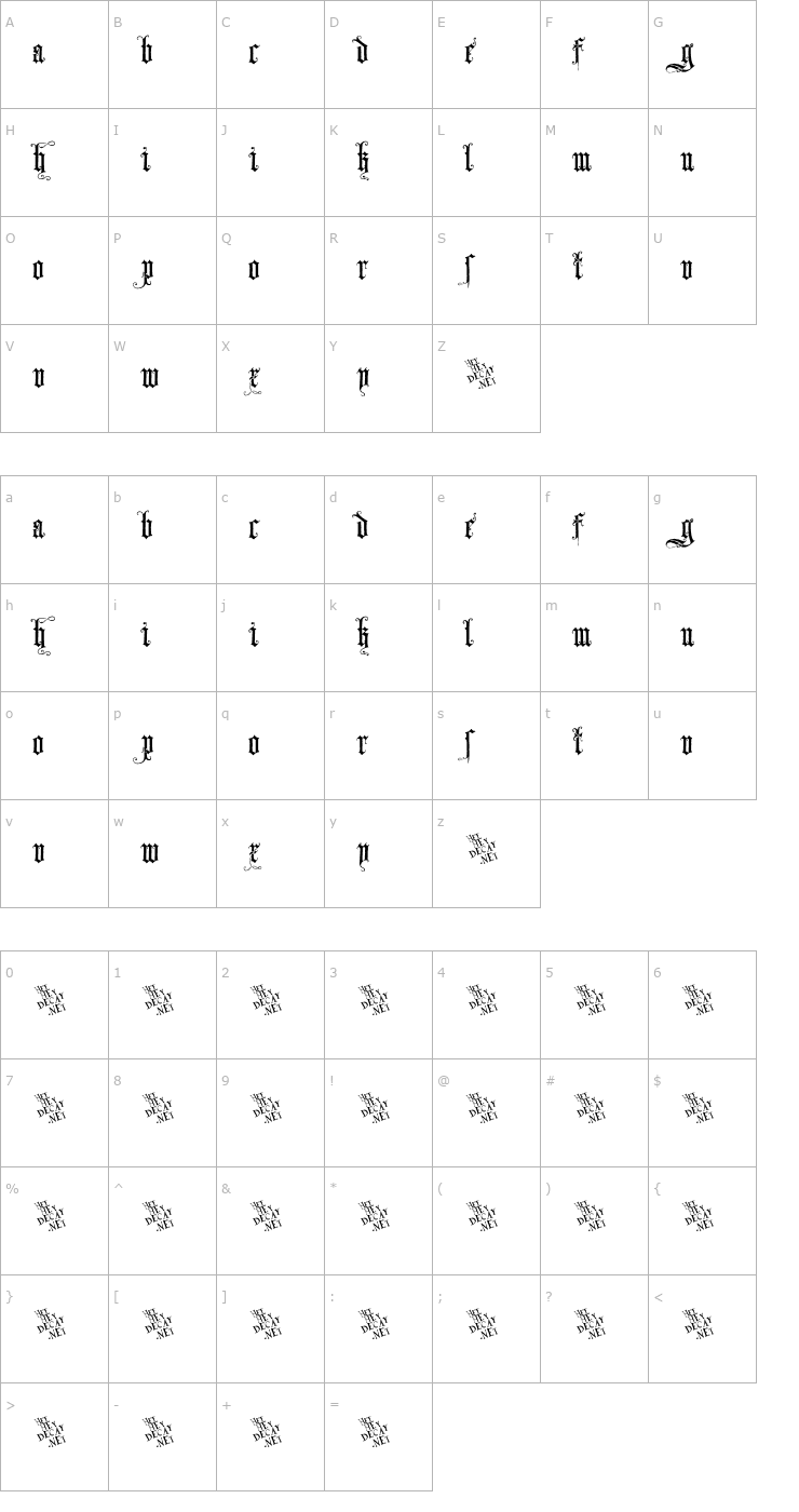 Character Map Skjend Hans Gotisk Font