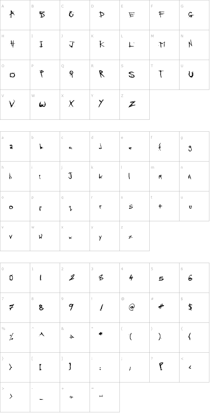Character Map Skratchy the Spook Font