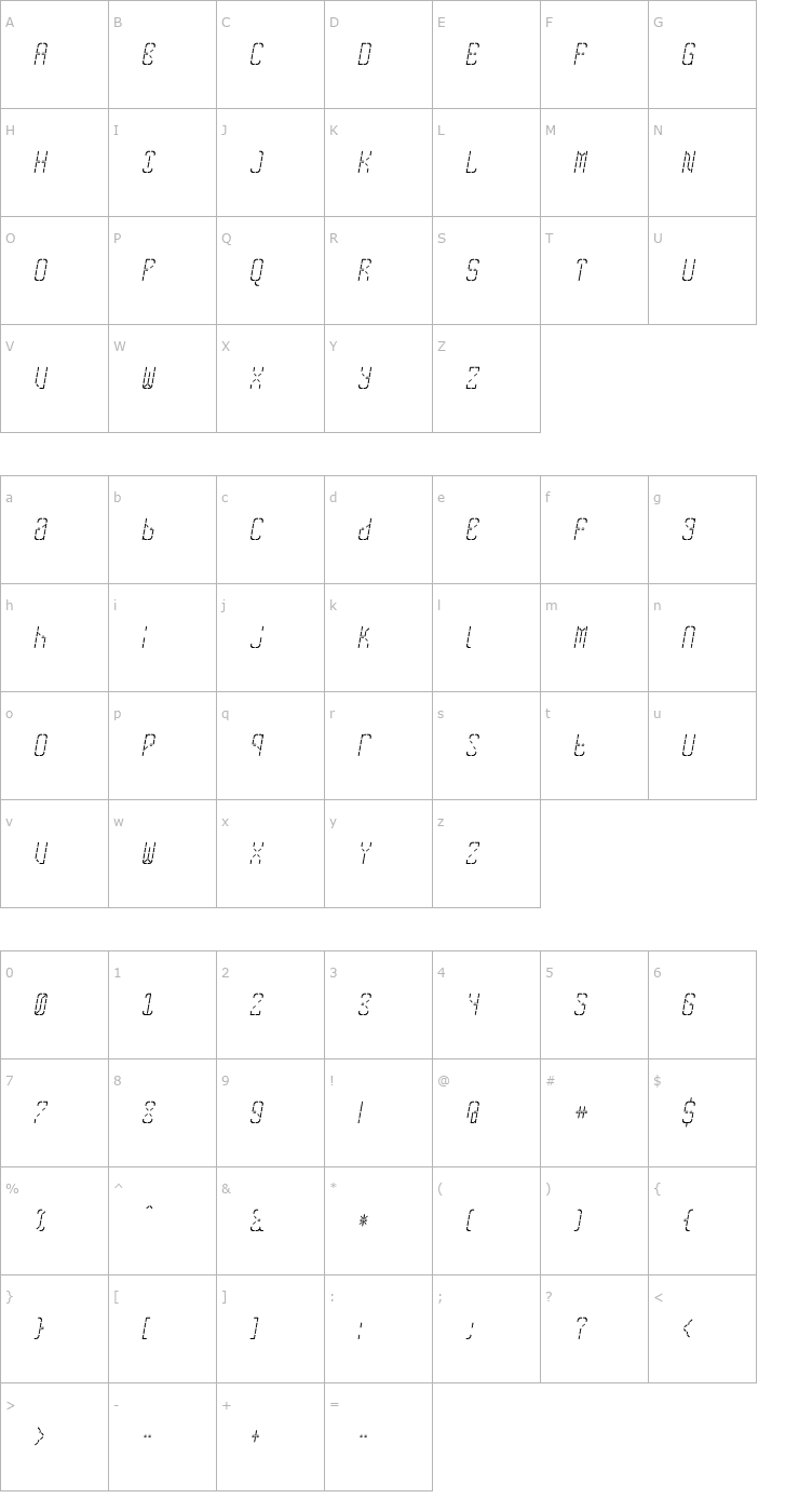 Character Map SkreanRegular Oblique Font