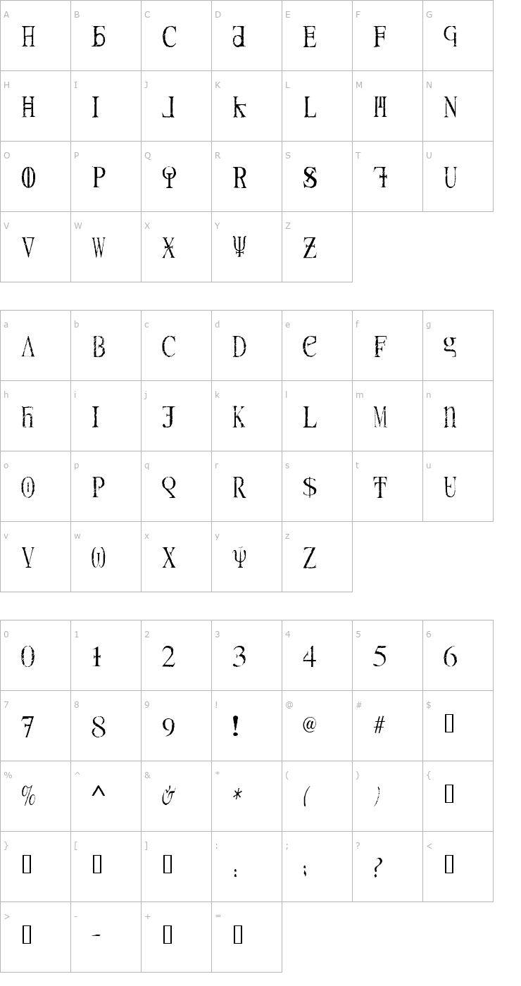 Character Map Skreech Caps Font