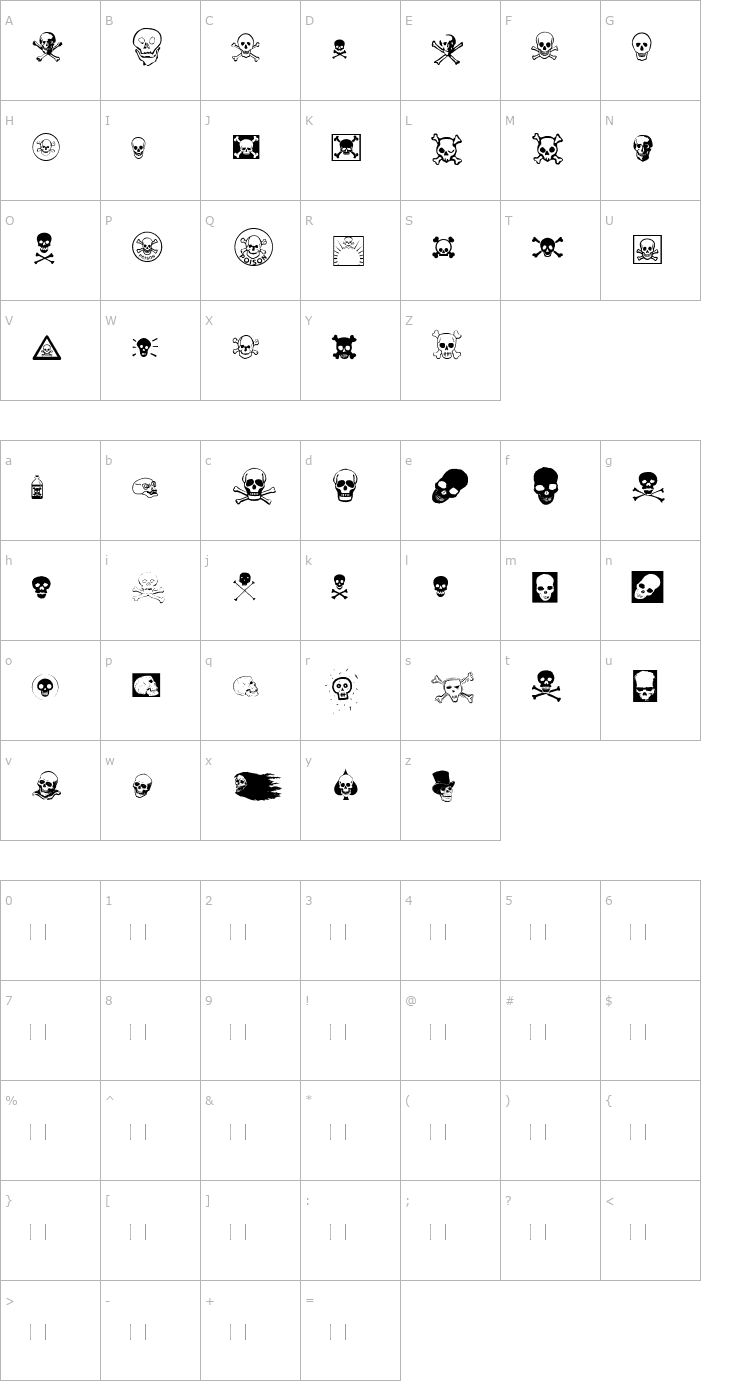 Character Map SkullZ Font