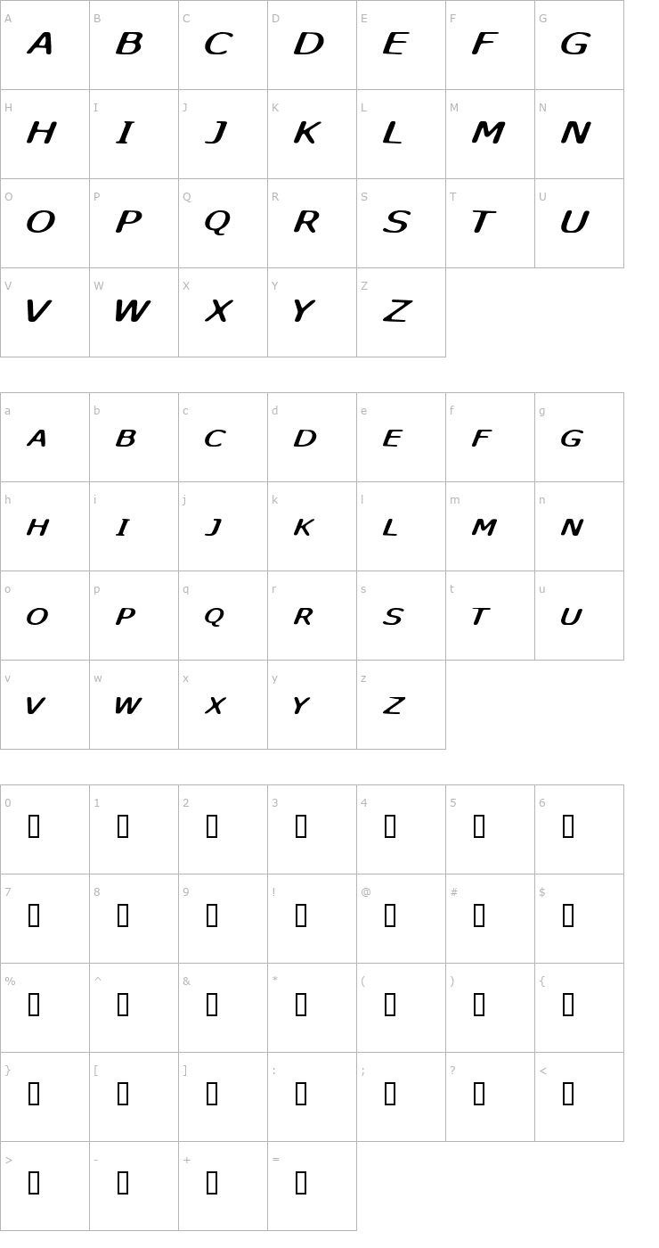 Character Map Sky Skunk Font