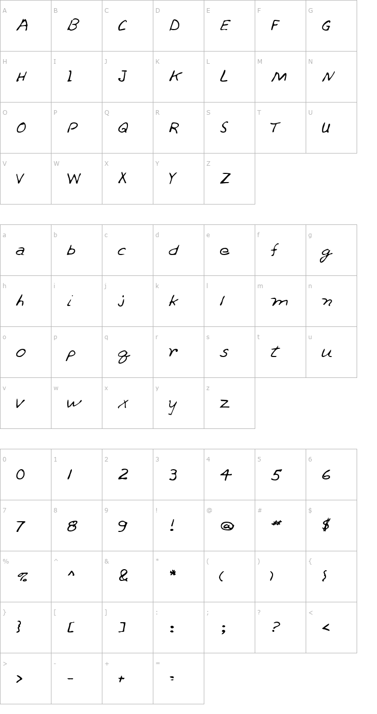 Character Map SkylersHand Regular Font
