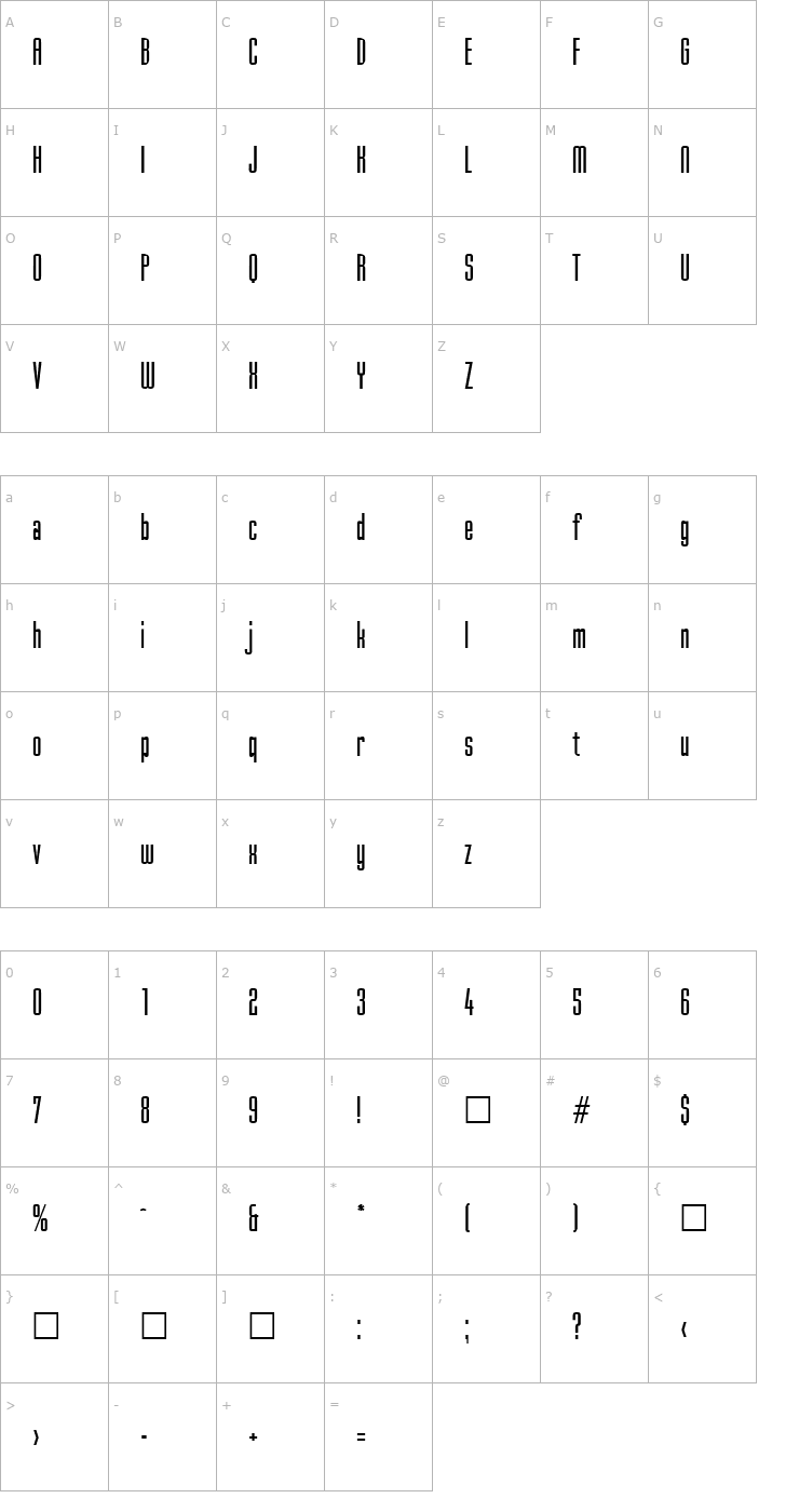 Character Map Skyscraper SF Font