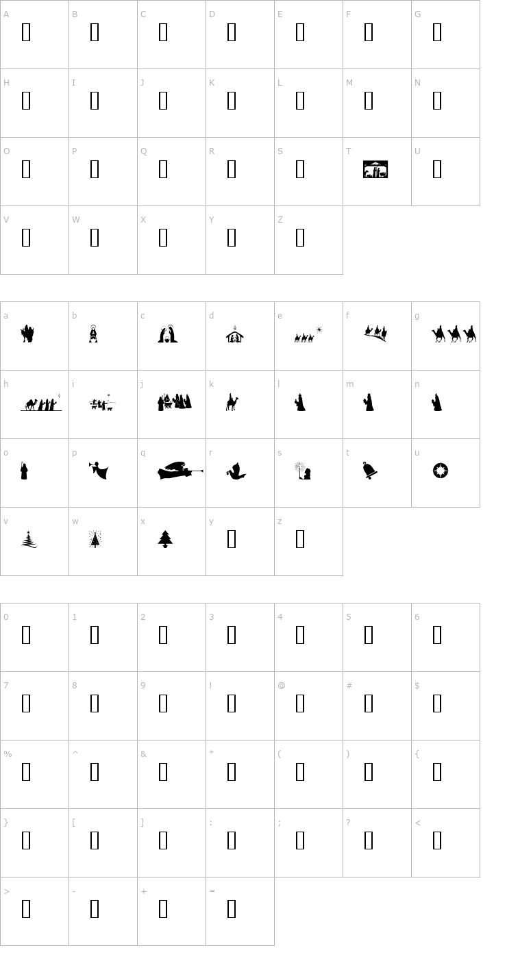Character Map SL Christmas Silhouettes Normal Font
