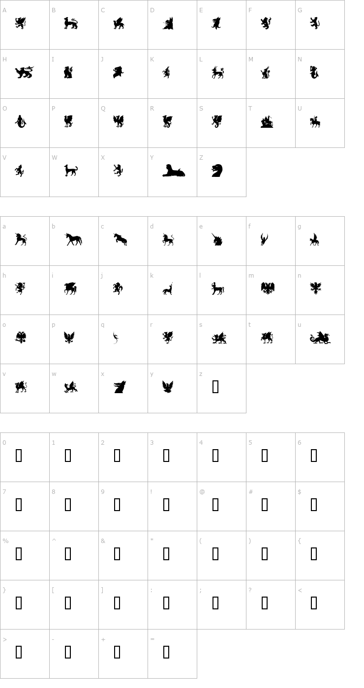 Character Map SL Mythological Silhouettes Font