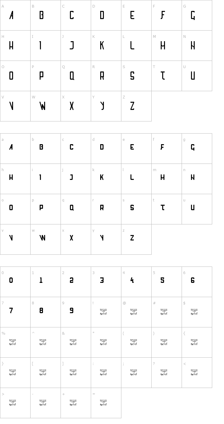 Character Map SL Thank You For The Venom Font