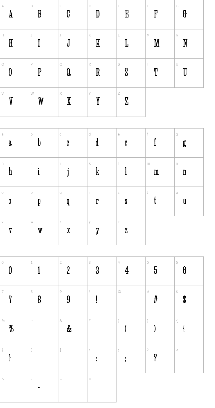 Character Map Slab Serif HPLHS Font