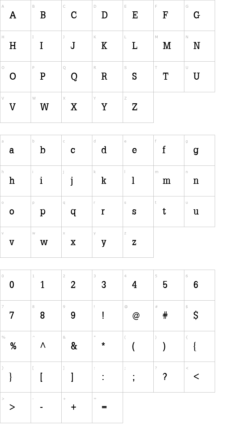 Character Map SlabRomana-Bold Font