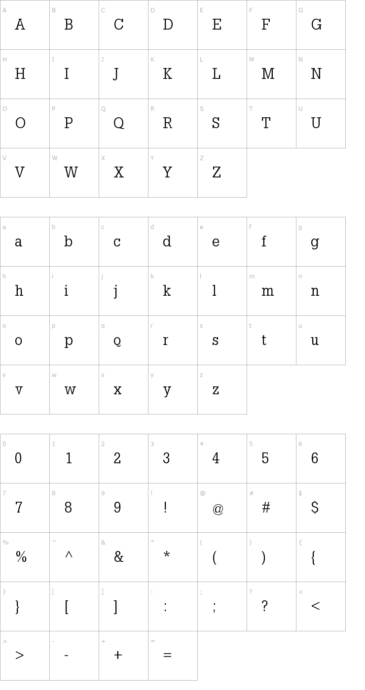 Character Map SlabTallX Font