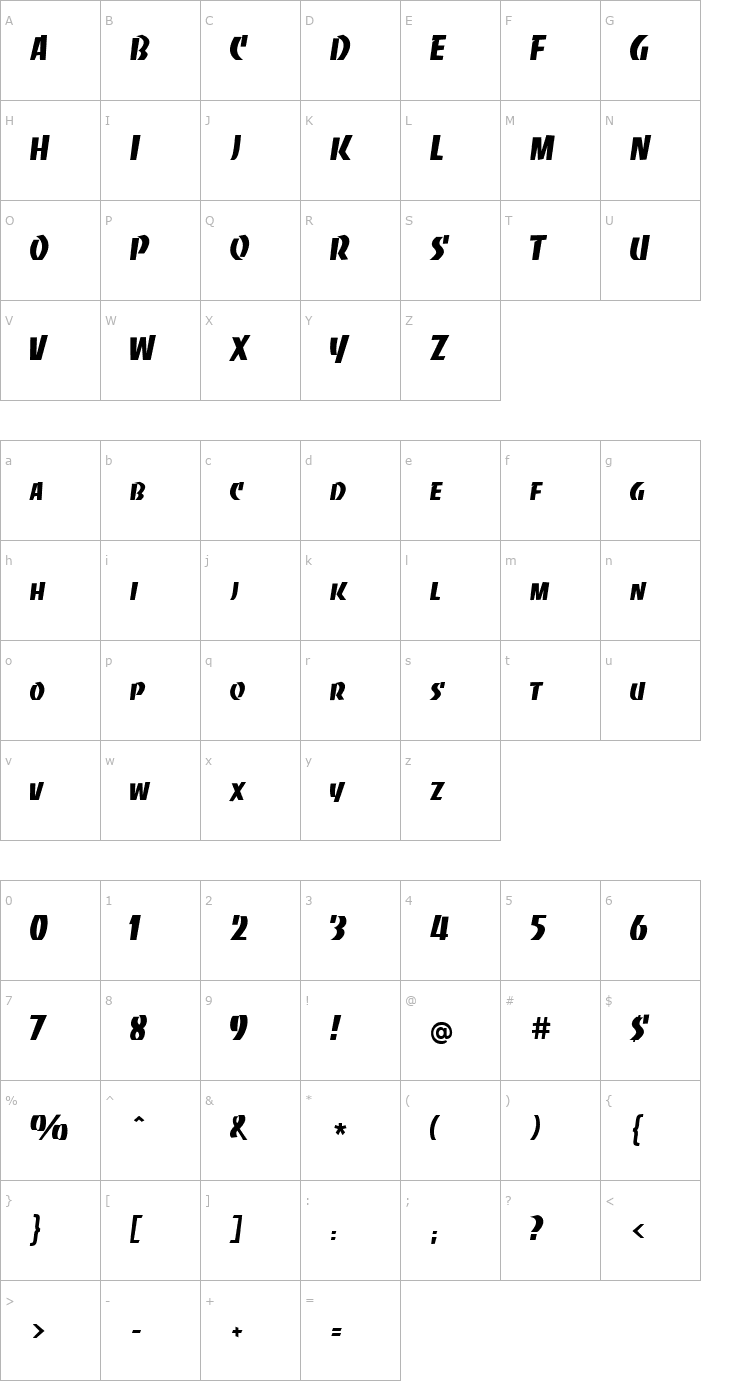 Character Map Slabye Becker Font