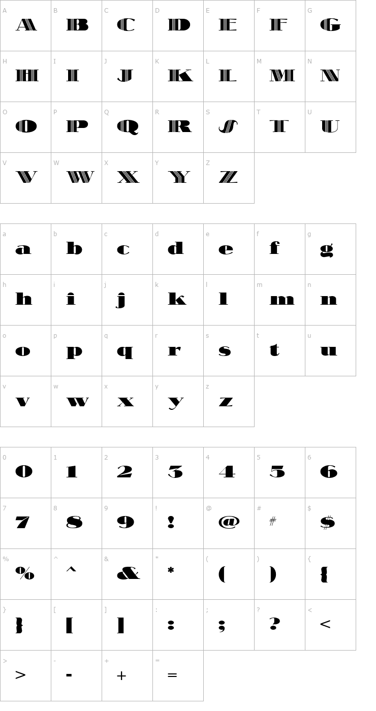 Character Map SlamBang Theater NF Font