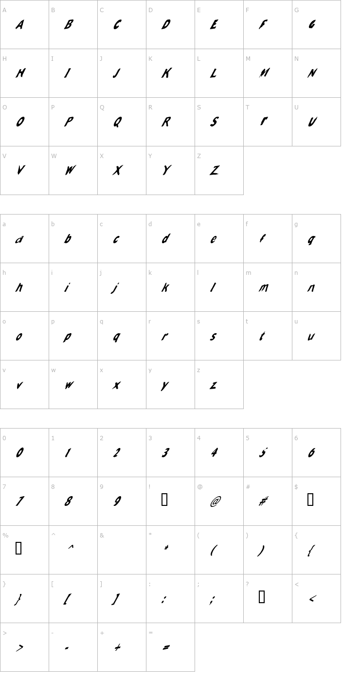 Character Map Slantalic Font