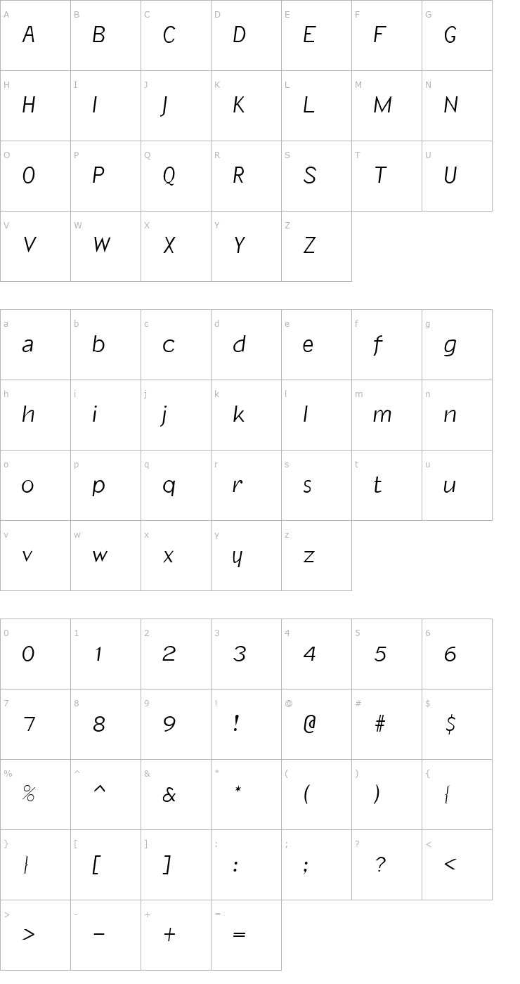 Character Map SlantInformal Regular Font