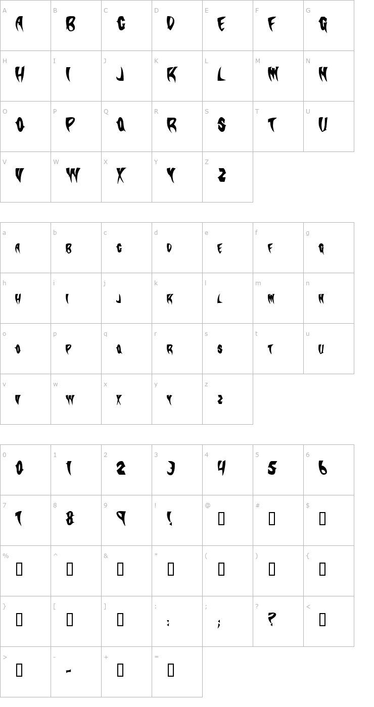 Character Map SlasherCondensed Bold Font