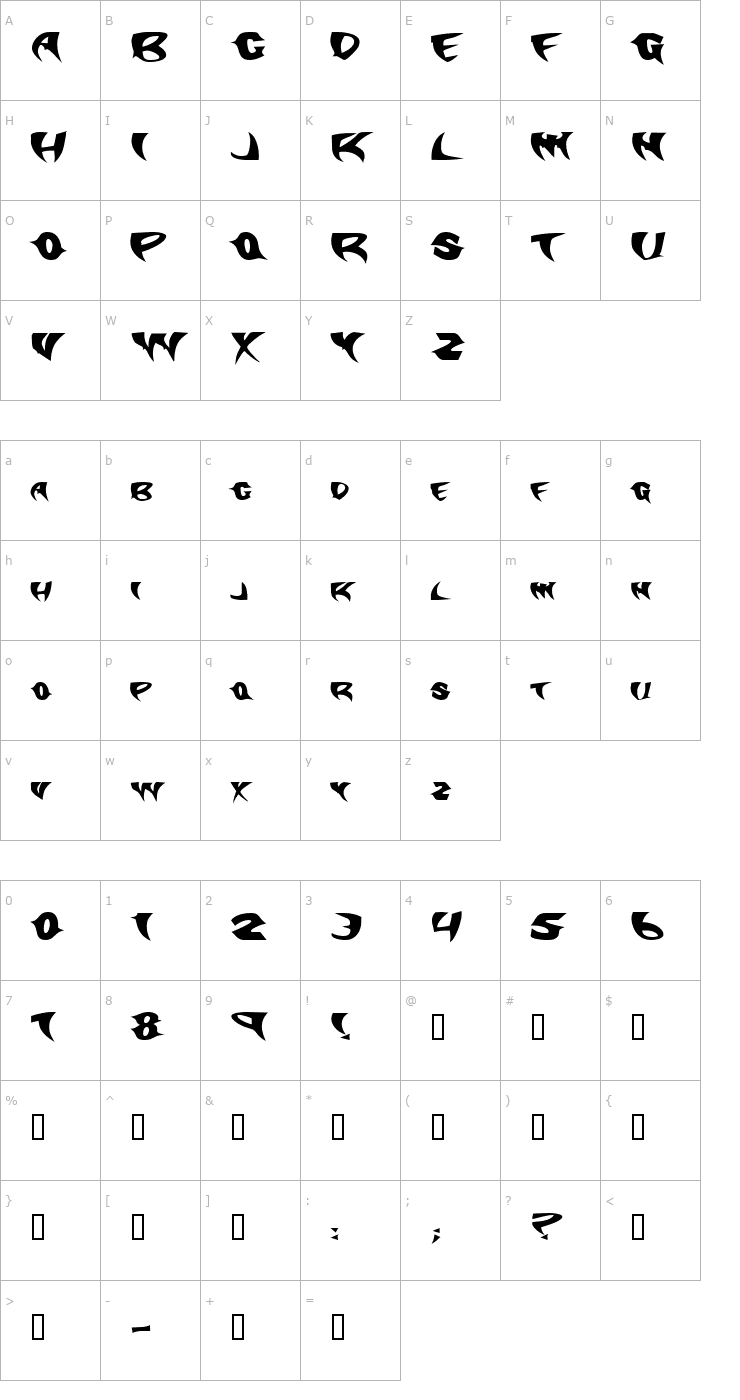 Character Map SlasherExtended Bold Font