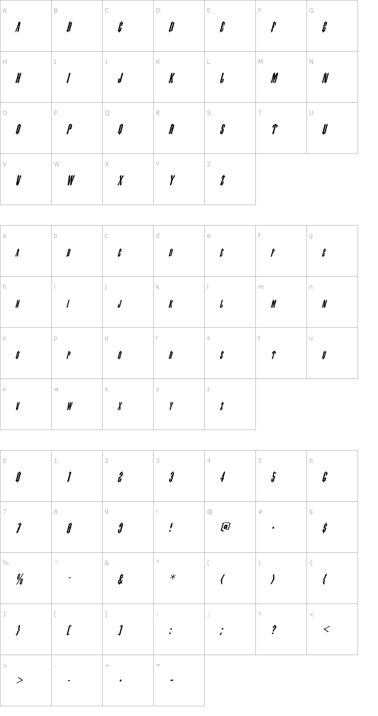 Character Map Slayer Italic Font