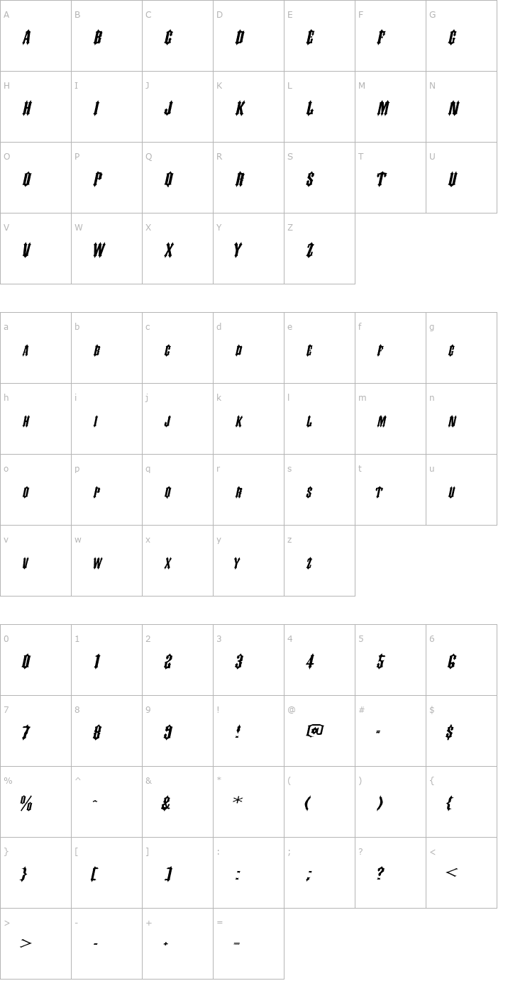 Character Map SlayerExtended Italic Font