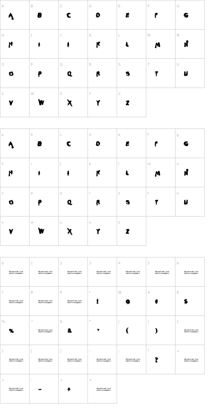 Character Map Sleeperzzzz Font