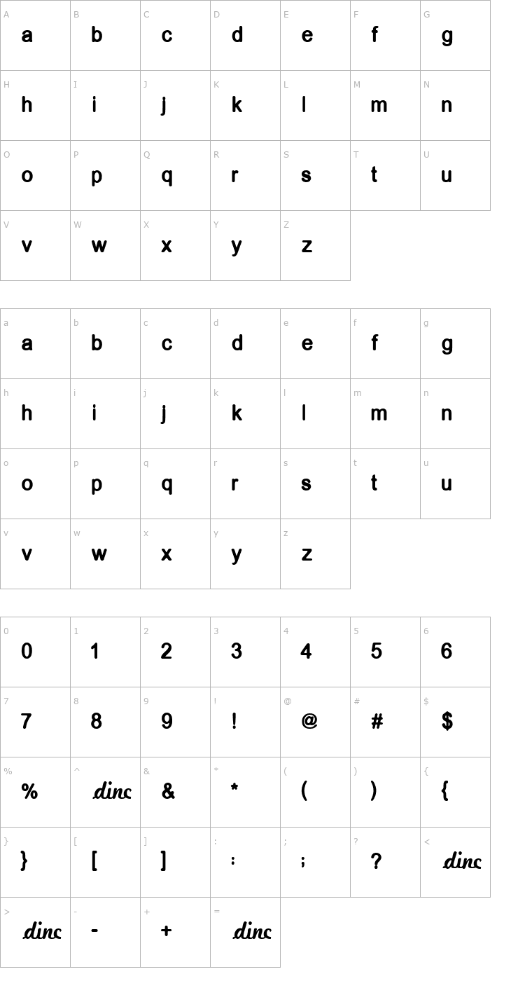 Character Map Sleepwalk Font