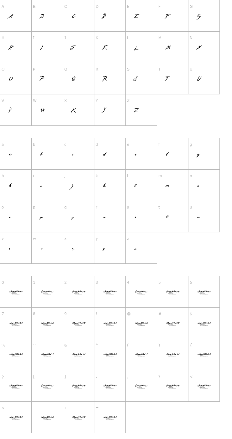 Character Map Sleepy Hollow Font