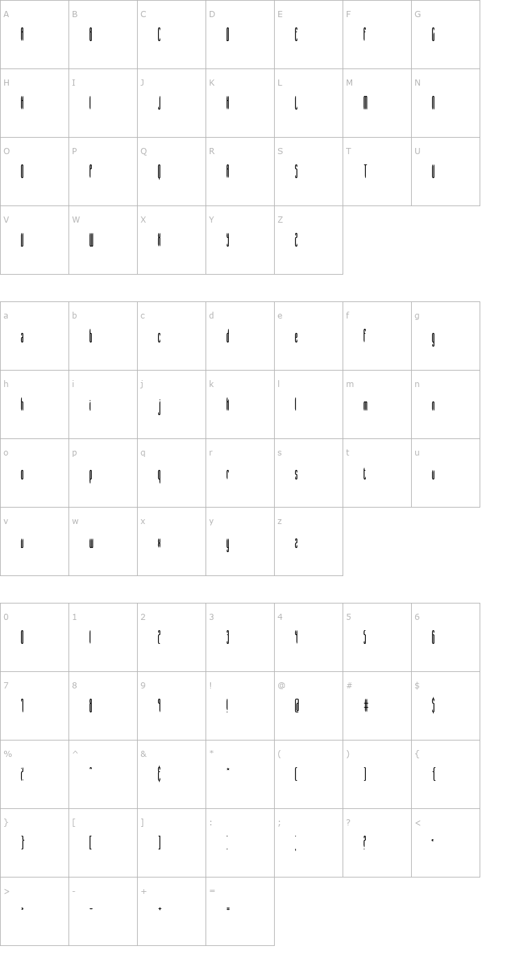 Character Map Slender BRK Font