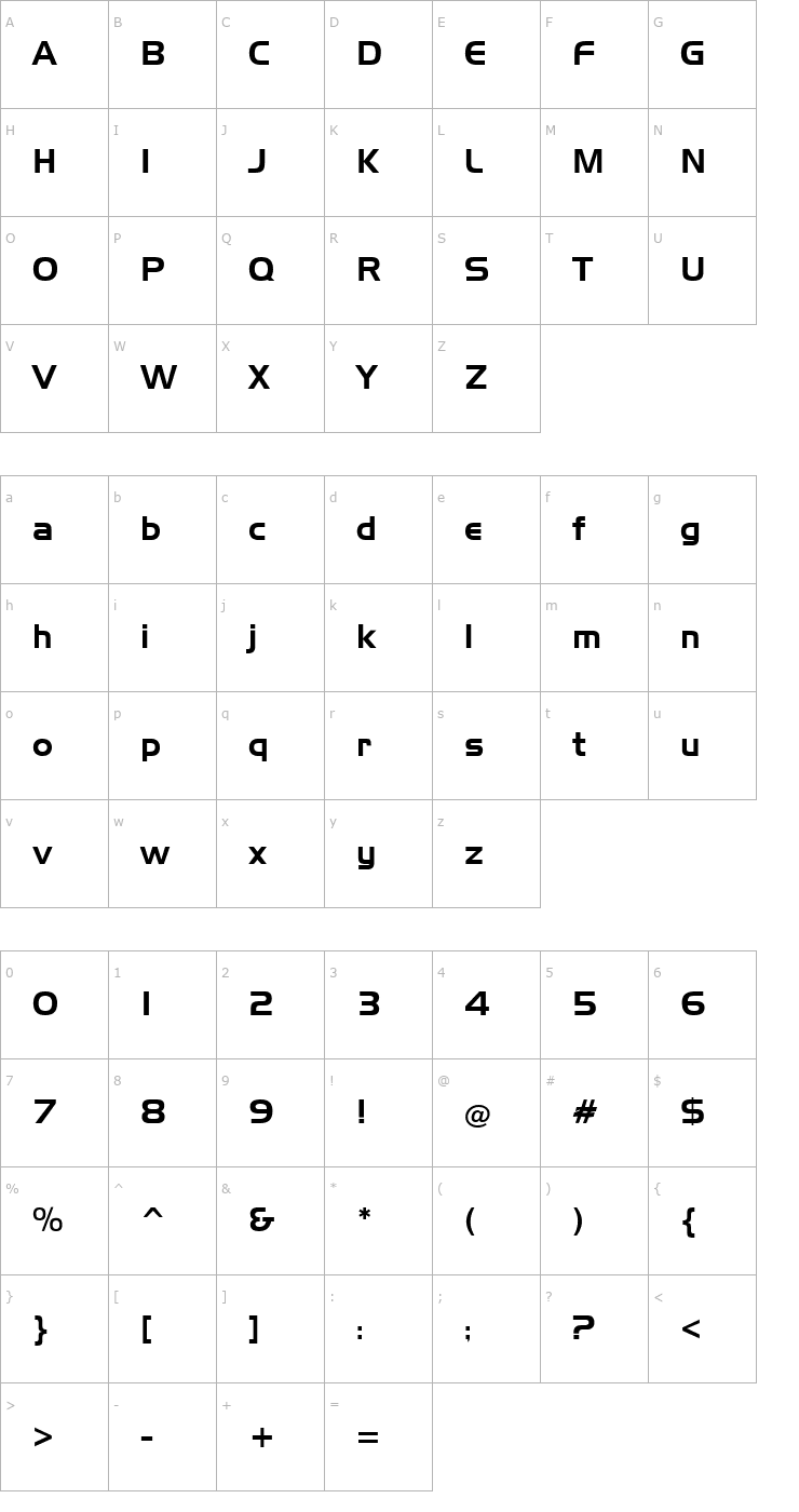 Character Map Slicker Regular Font