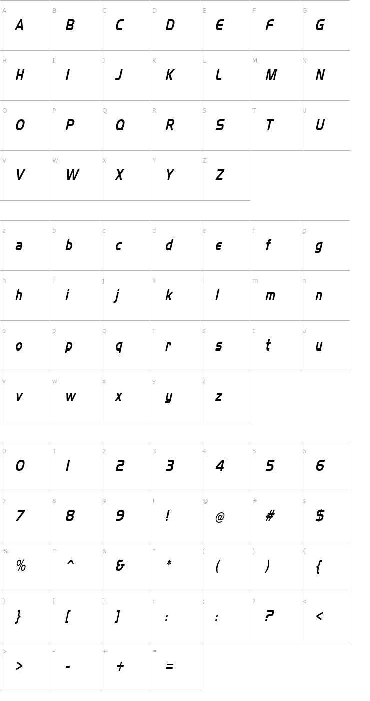 Character Map Slickerest Italic Font
