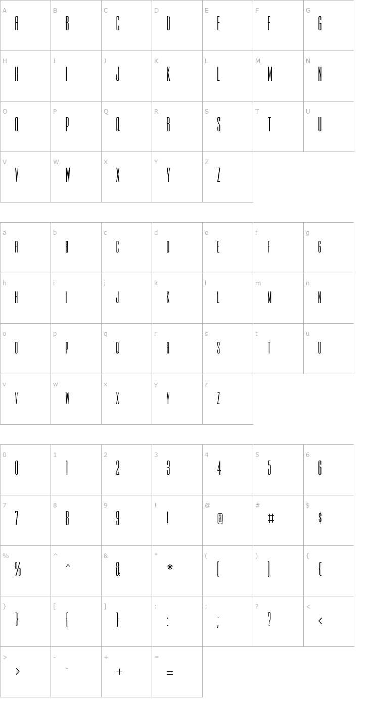Character Map Slim-Jim Bold Font