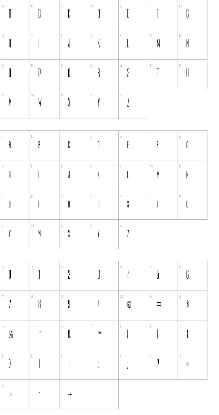 Character Map Slim-Jim-Extended Font