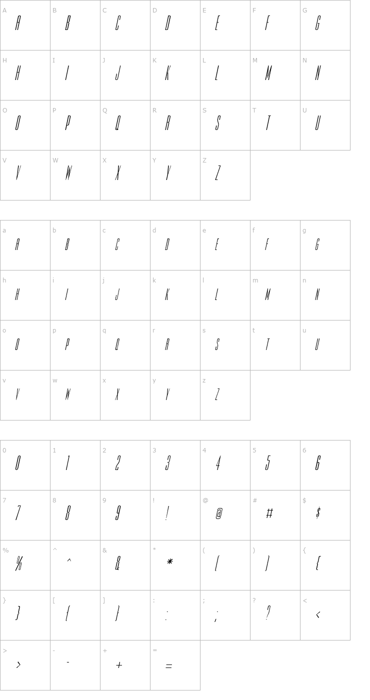 Character Map Slim-Jim Font