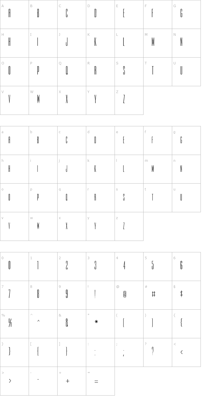 Character Map Slim-Jim Normal Font