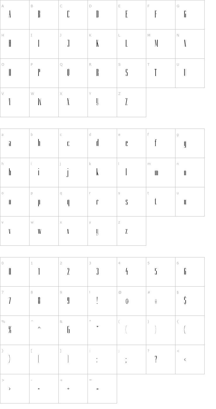 Character Map Slim Kim Light PDF Font