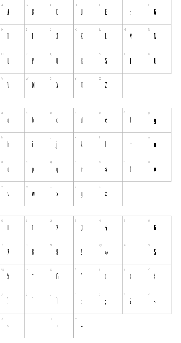 Character Map Slim Kim Plain PDF Font