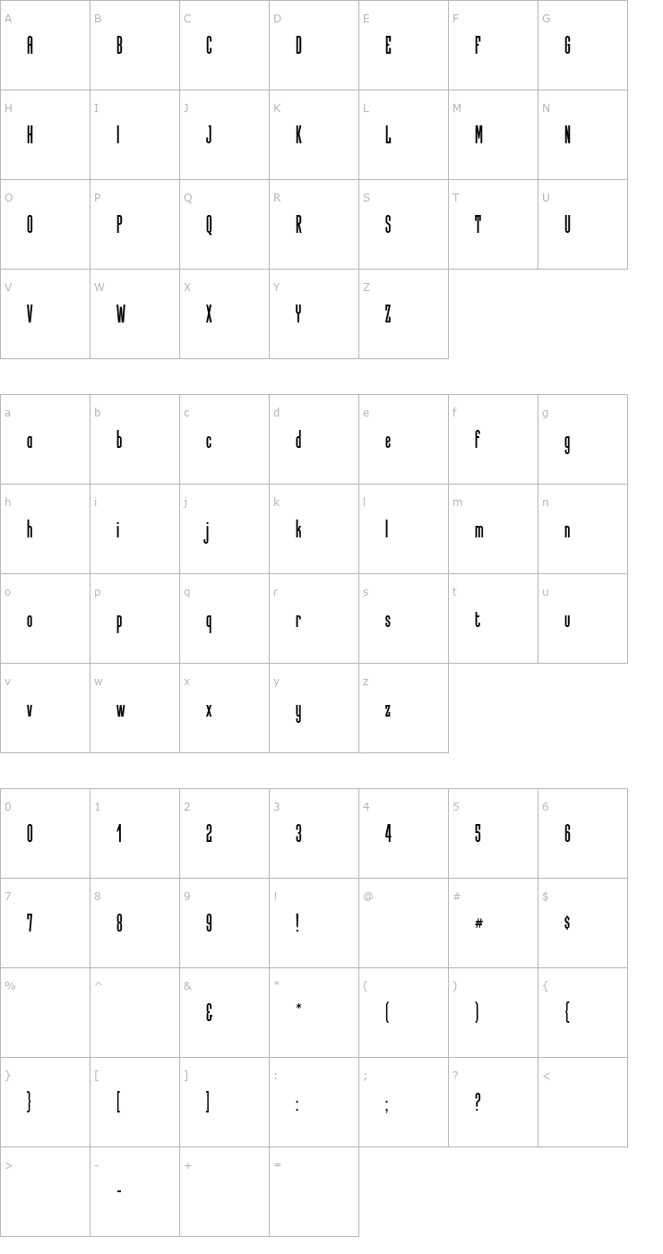 Character Map Slimline-Bold Font