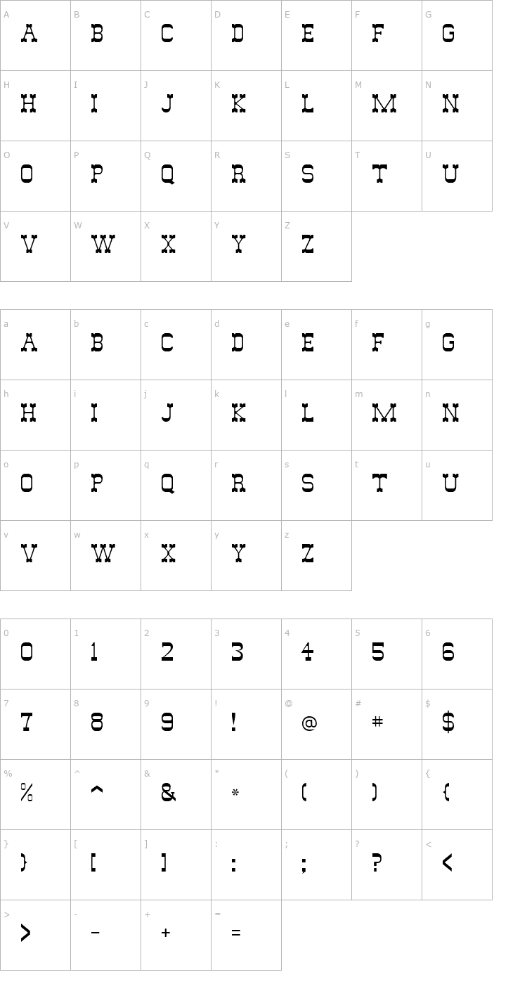 Character Map Slimmer Pickens SSi Font