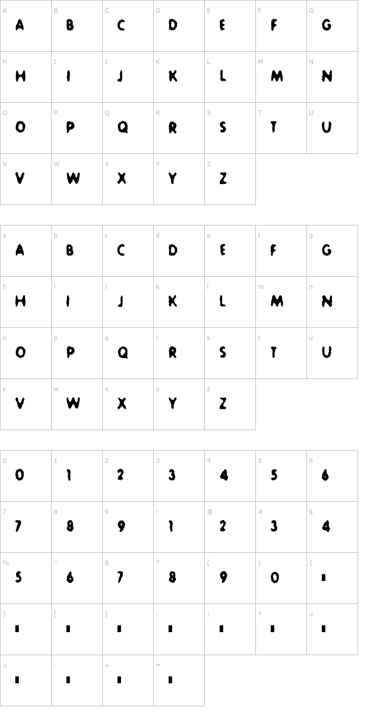 Character Map Sludge Bucket Font